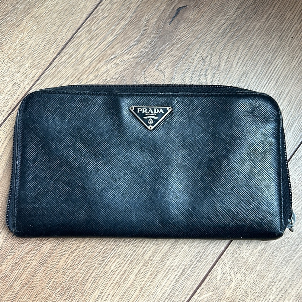 Authentic Prada Large Zip Around Saffiano Leather Wallet